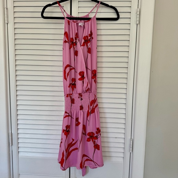 Parker Draped Mini Dress in Pink and Red Floral - Picture 3 of 7